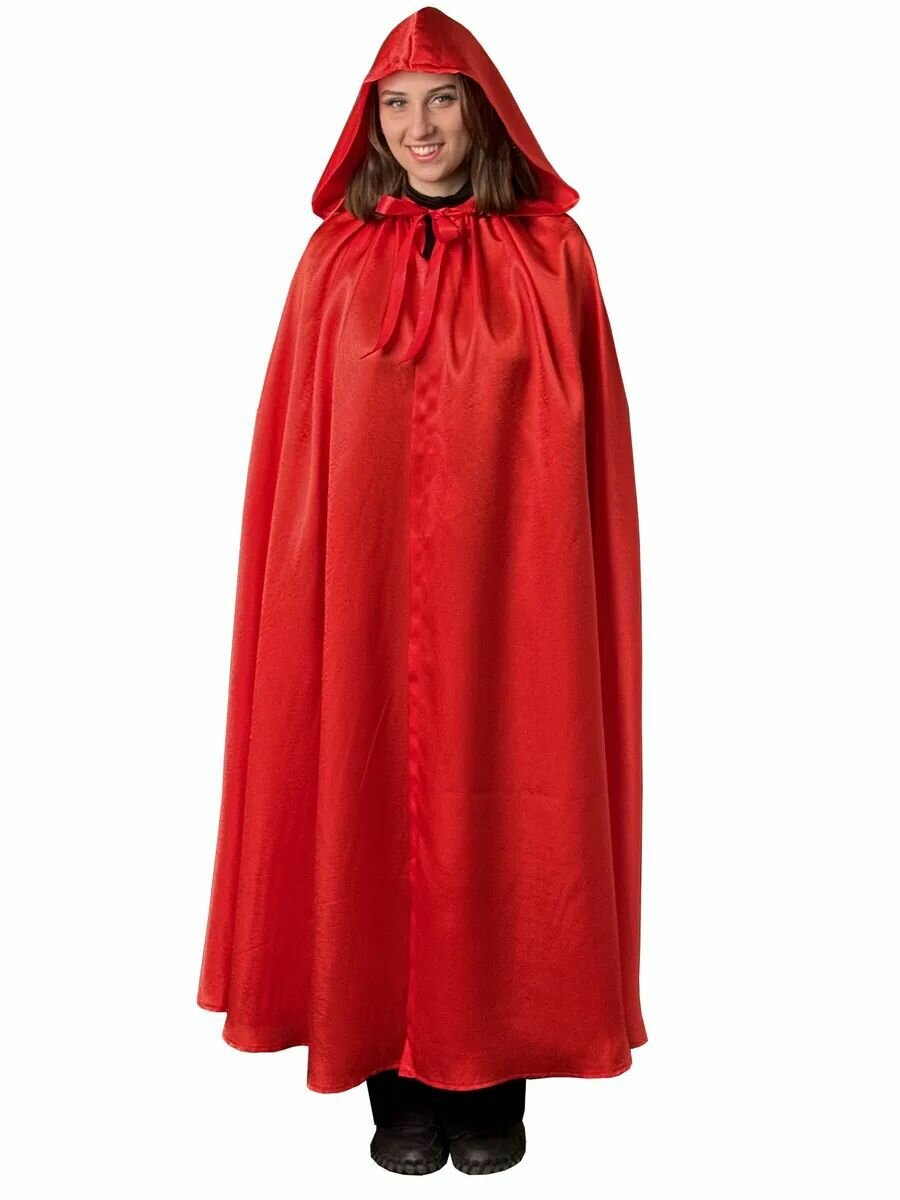 Карнавальный плащ-мантия с капюшоном красный (на рост 164-170) — фото 1
