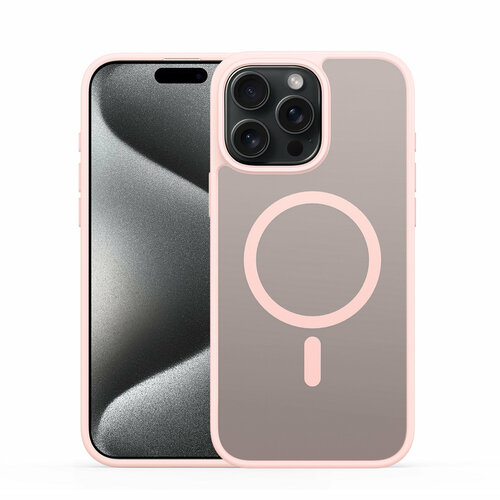 фото Прозрачный матовый чехол с рамками розового цвета (light pink) и с magsafe от dux ducis для iphone 15 pro, серия yind series case