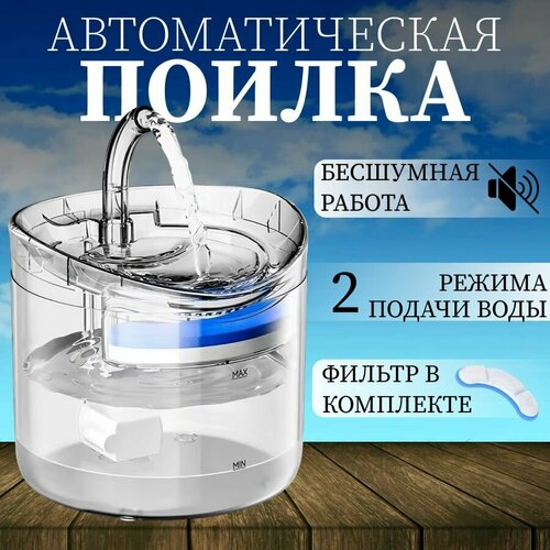 Поилка-фонтан для животных, поилка для кошек, собак, кроликов 1,8 литра с фильтром