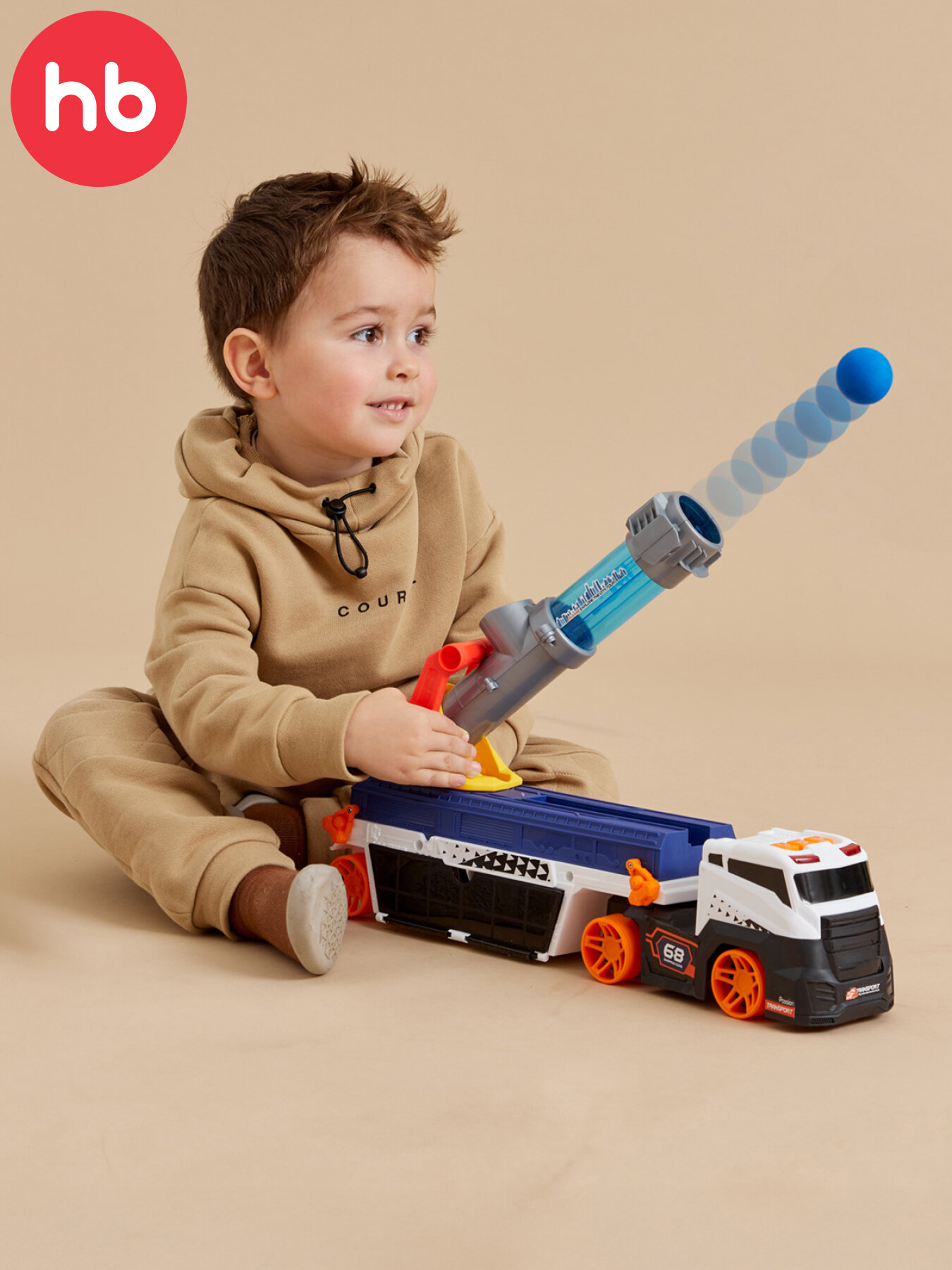 331885, Грузовик игрушечный Happy Baby с пушкой и машинками CANNON TRUCK, автовоз, гараж на колесах