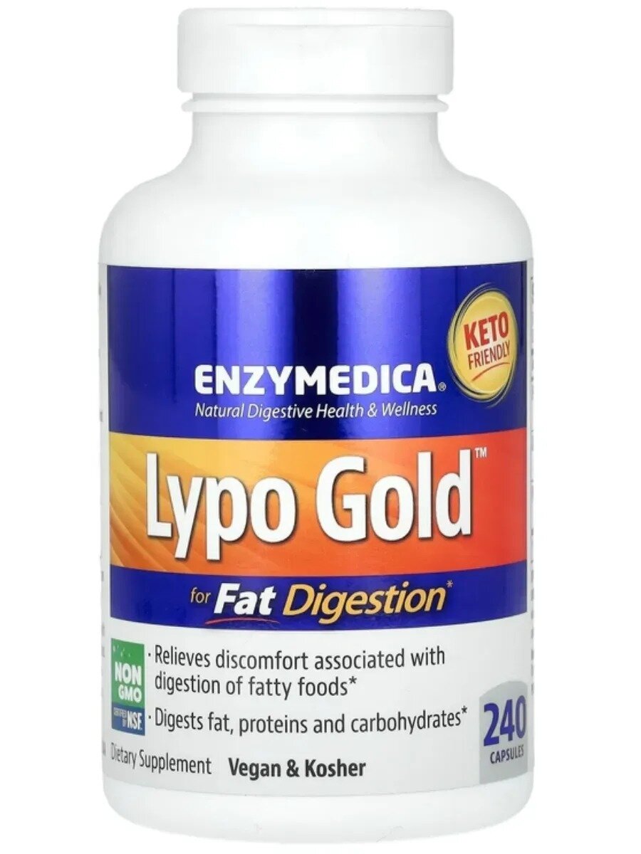 Фермент Enzymedica "Lypo Gold", для расщепления жиров, в форме капсул, США, 240 шт