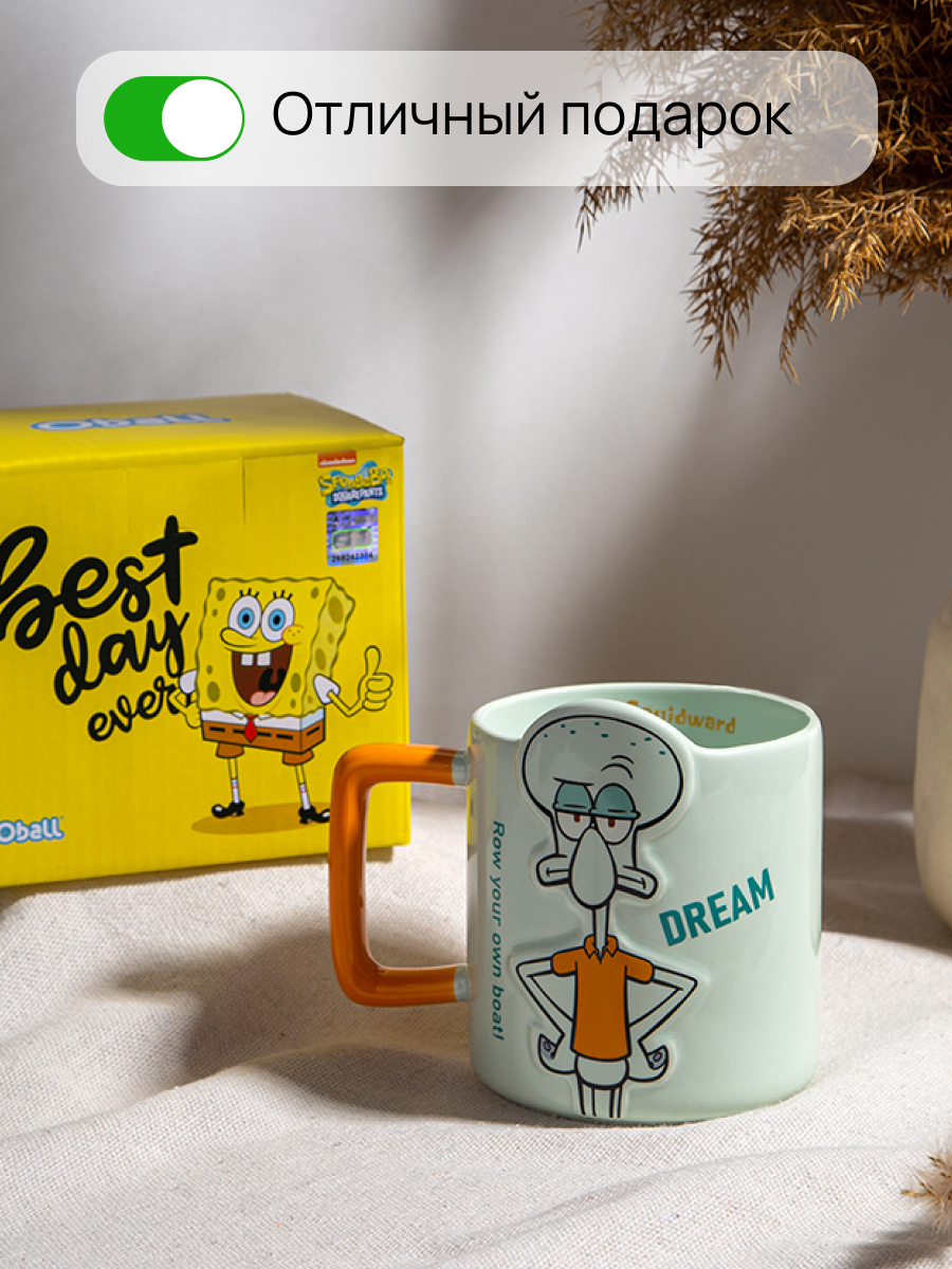 Кружка Gift Mug "Сквидвард", для СВЧ и посудомойки, керамическая, с ложкой, голубая — фото 1