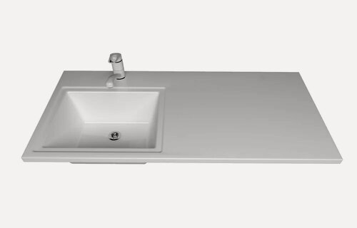 Изображение товара Раковина над стиральной машиной Stella Polar Мадлен SP-00001367 105 L с правым крылом, белая, глянцевая, раковина для ванной из искусственного мрамора, прямоугольная