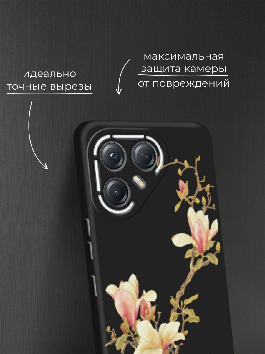 Черный матовый чехол на Tecno Pova 7 Ultra / Текно Пова 7 Ультра с принтом "Ветка с цветами" — фото 1