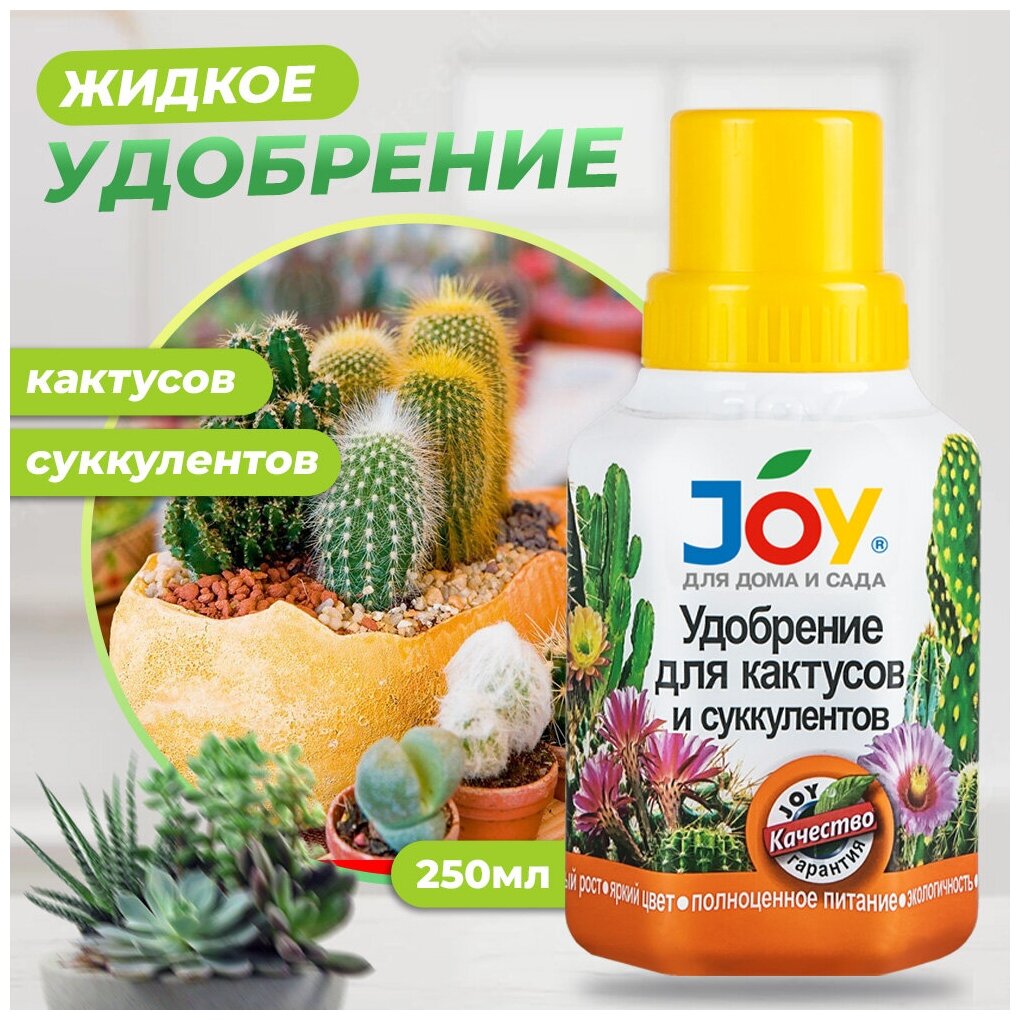 Удобрение для кактусов и суккулентов JOY, 250 мл / Жидкое концентрированное удобрение для алоэ, толстянки, кротона - фотография № 1