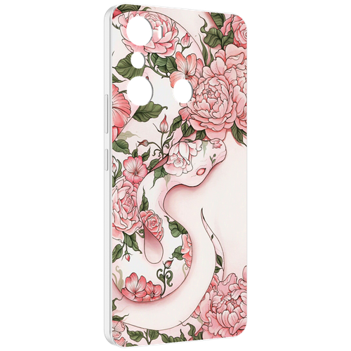 Чехол MyPads змея-в-розовых-цветах женский для Infinix Hot 20i задняя-панель-накладка-бампер