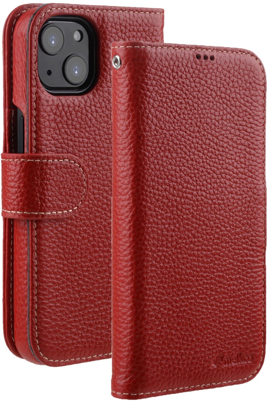 Кожаный чехол книжка Melkco Wallet Book Type для iPhone 15, красный