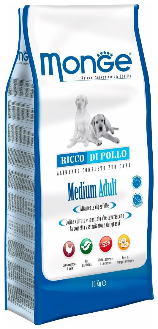 Monge Dog PFB Daily Line Medium 26/13,5 сухой корм для взрослых собак средних пород с курицей - 15 кг