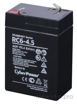 Аккумуляторная батарея SS CyberPower RC 6-4.5 / 6 В 4,5 Ач RC 6-4.5 Battery CyberPower Standart seri