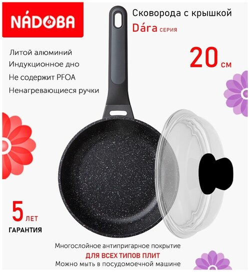 Сковорода с крышкой NADOBA 20см, серия 
