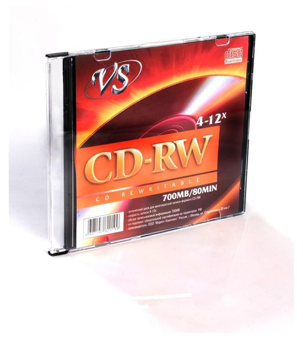 CD-RW VS Носители информации CD-RW, 4x-12x, VS, Slim/5, VSCDRWSL501