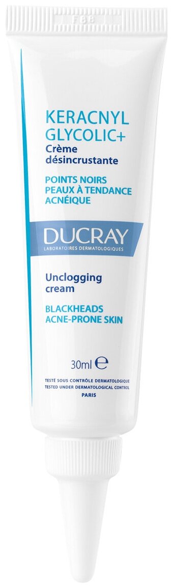 Ducray Keracnyl Glycolic+ / Крем очищающий матирующий против чёрных точек, 30мл