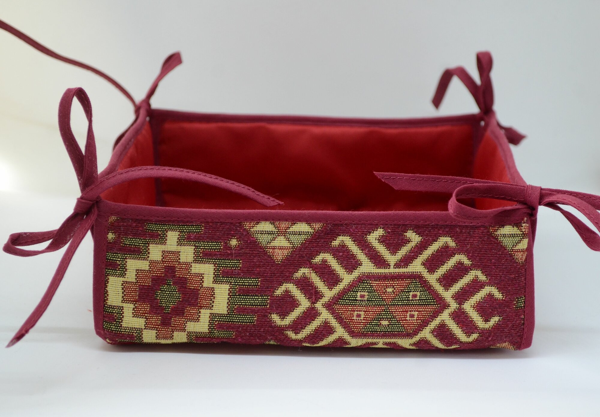 Сухарница - хлебница из ткани с орнаментом в этно стиле (квадратная) - фотография № 3