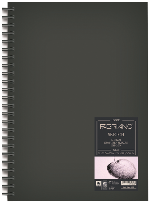 Скетчбук для зарисовок Fabriano Sketchbook на спирали портрет  29.7 х 21 см (A4), 110 г/м², 80 л. белый
