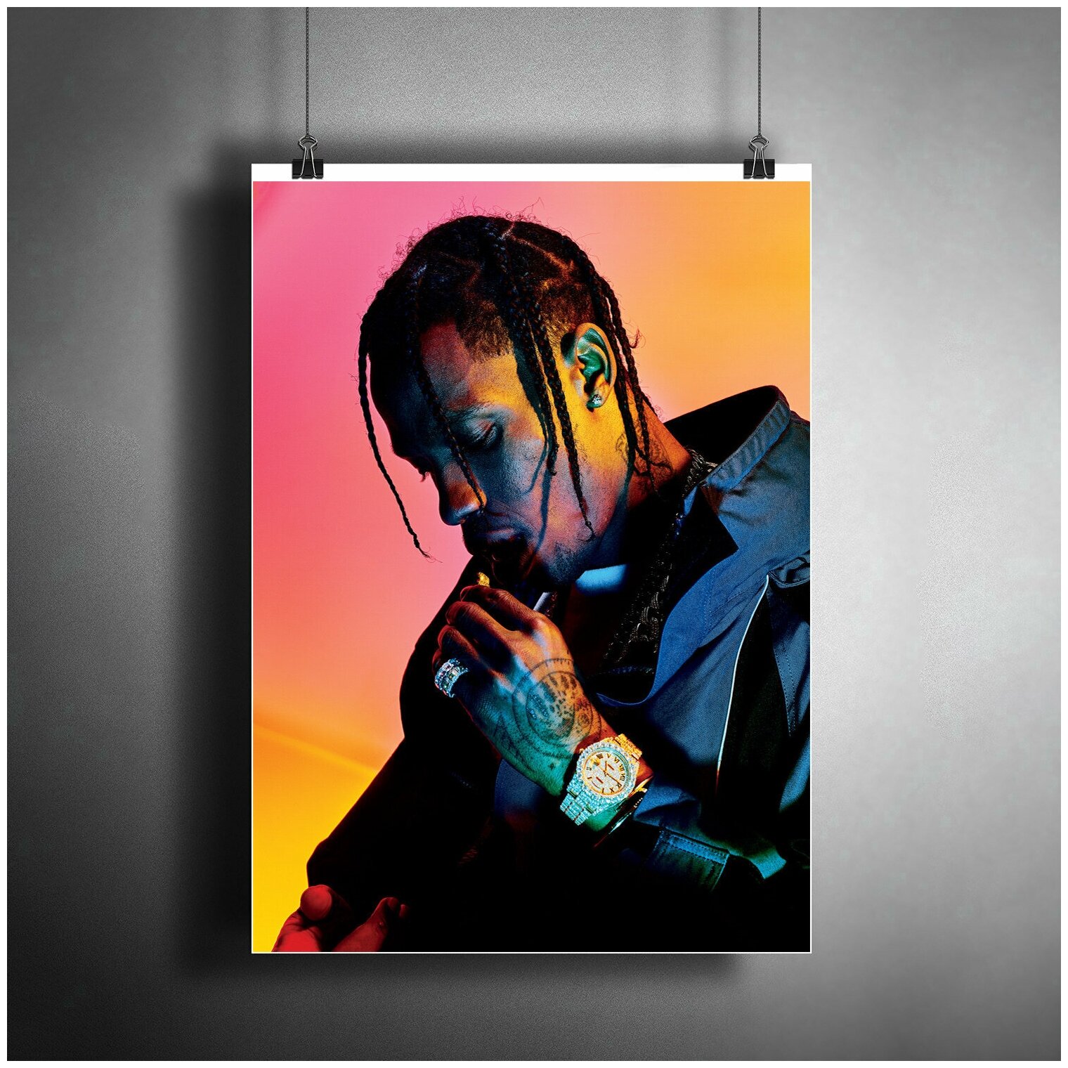 Постер плакат для интерьера "Музыка: Американский рэпер, певец Travis Scott (Трэвис Скотт)" / Декор дома, офиса, комнаты, квартиры A3 (297 x 420 мм)