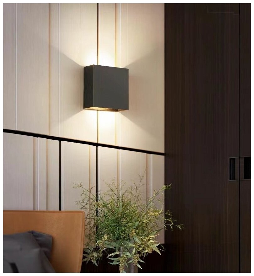 Светодиодный настенный светильник в форме кубика вверх вниз Современный Бра Wogow 022 Черный - фотография № 3
