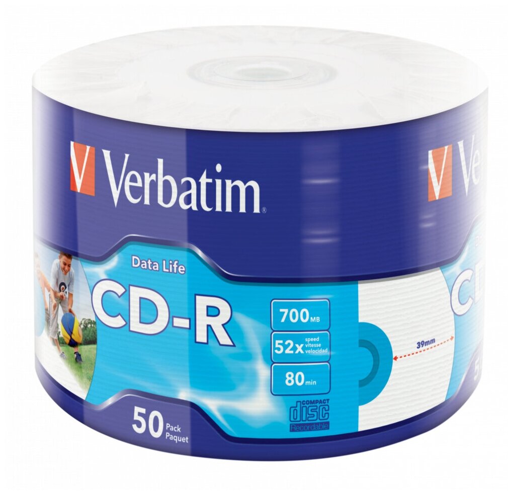 Verbatim Диск Диски CD-R 80min, 700mb, 52x Ink Print bulk 50шт 43794