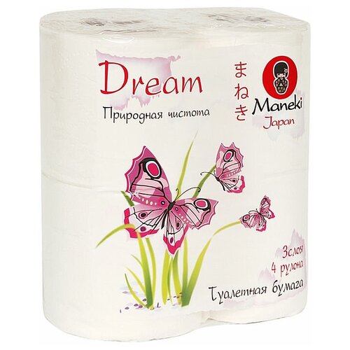 Maneki Dream Туалетная бумага 3 слоя, 167 л., 23 м, с тиснением, 4 р/упак