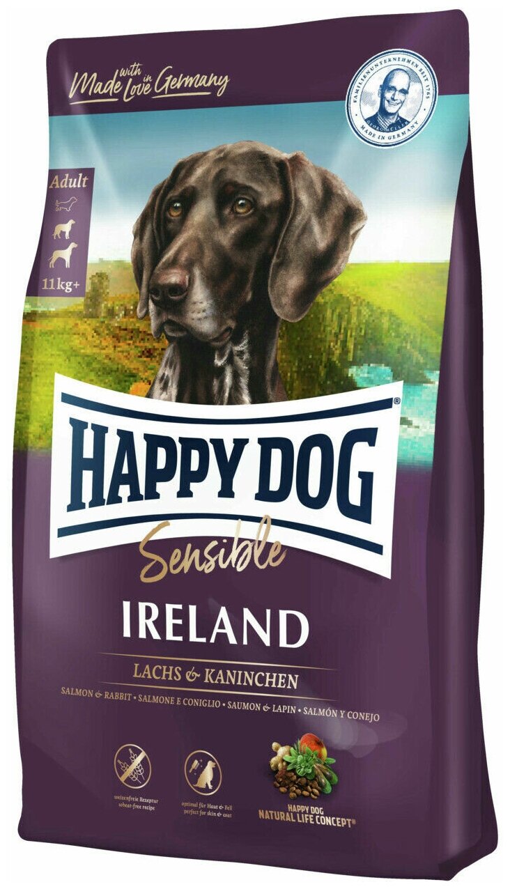 Сухой корм Happy Dog Supreme Irland Ирландия для собак средних и крупных пород с лососем и кроликом 2,8 кг