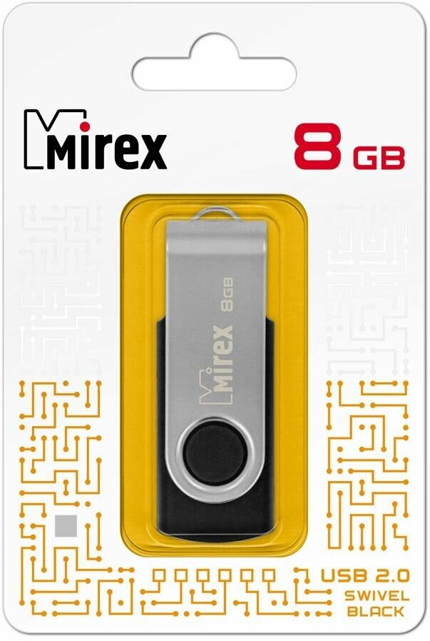 Флешка USB Flash Drive MIREX SWIVEL BLACK 8GB