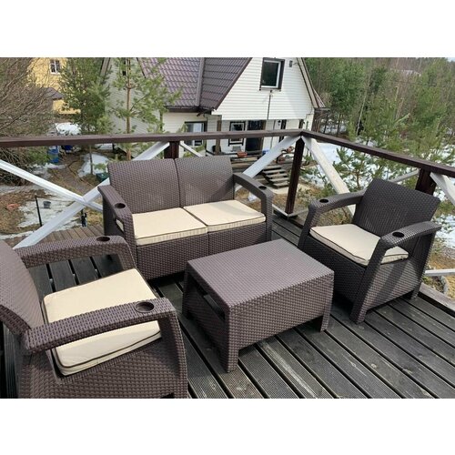 Комплект садовой мебели Lounge balcony set 4 ( Венге ) под ротанг для дачи, Комфортный Двухместный Диван, 2 Кресла Столик для напитков, Horeca
