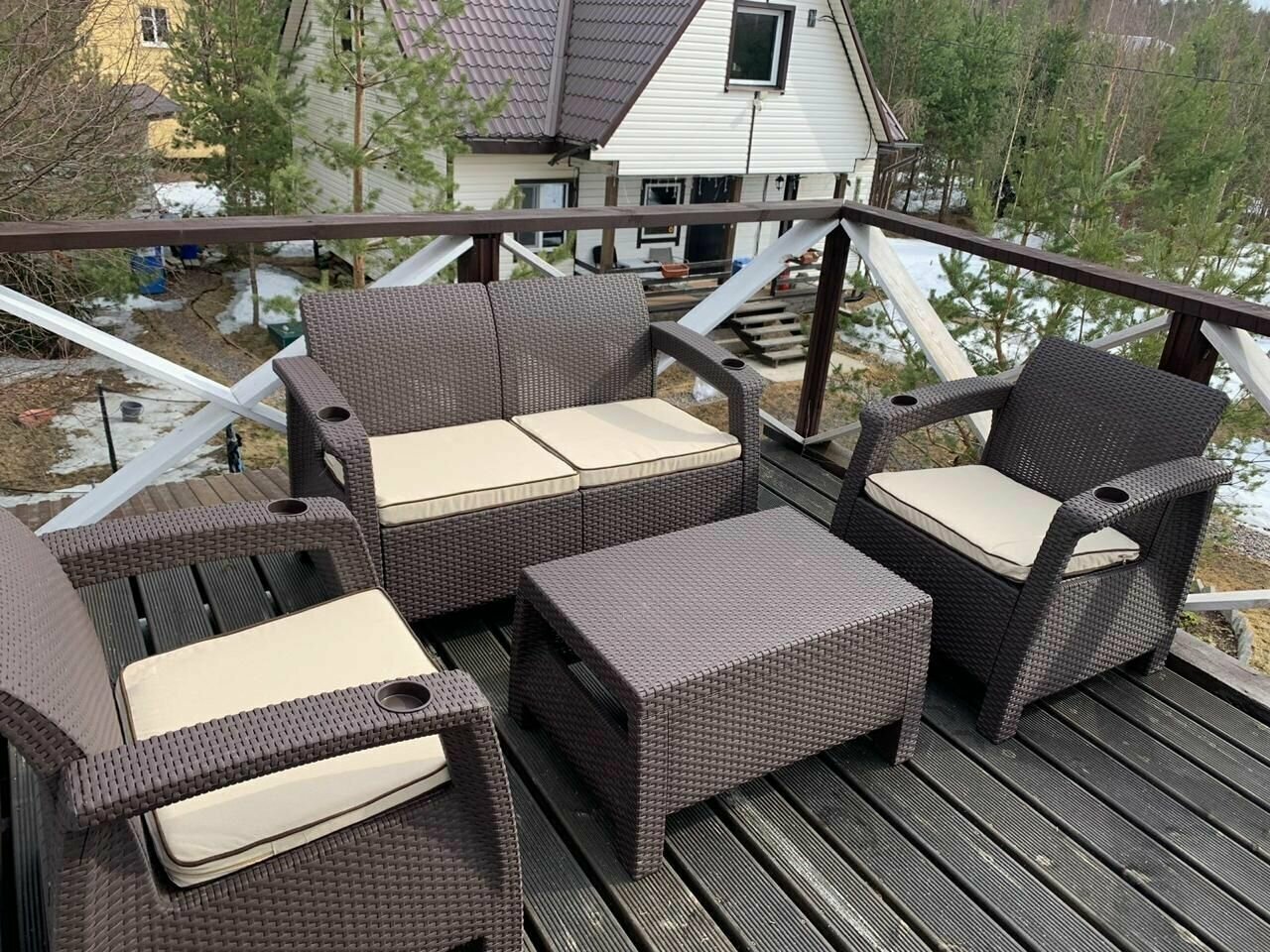 Два Комфортных кресла с подушками Lounge balcony 2 chairs под ротанг для дачи, садовый комплект мебели для дачи, уличная, пластик, Кресло 2шт - фотография № 8