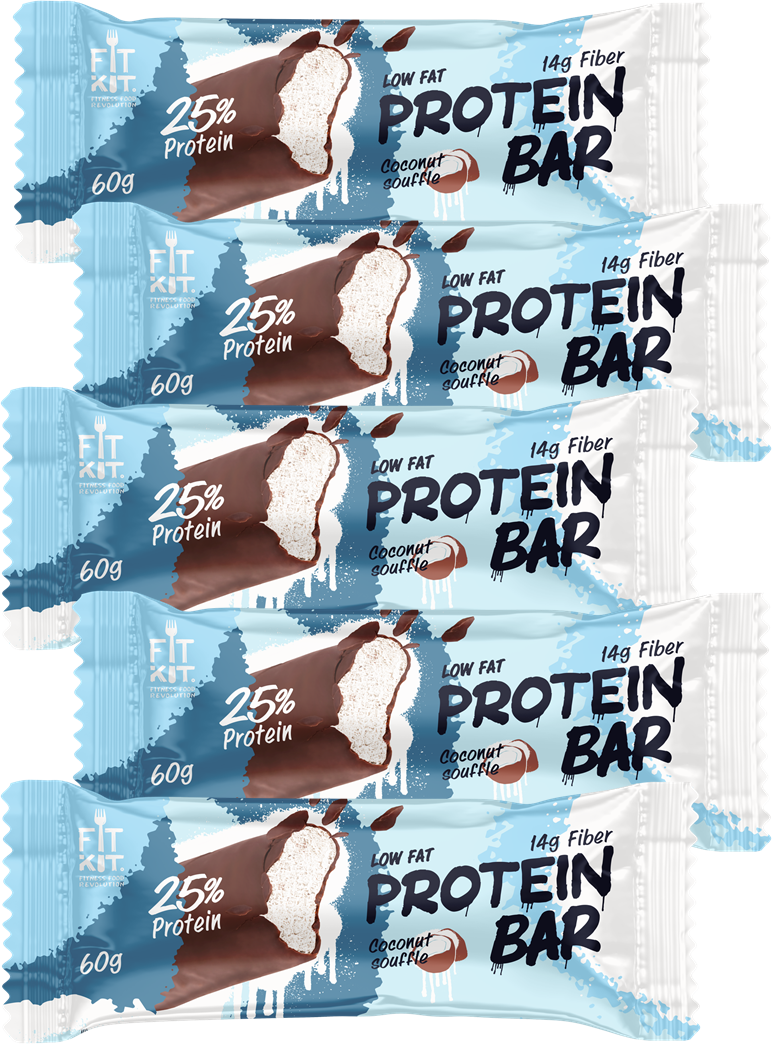 Fit Kit Протеиновый батончик без сахара Protein BAR, 5шт по 60г (Кокосовое суфле)