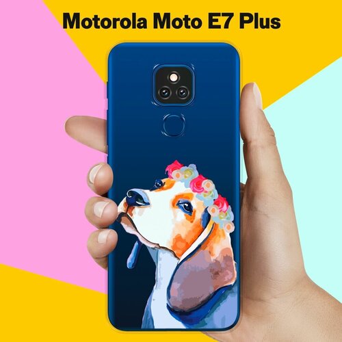 Силиконовый чехол на Motorola Moto E7 Plus Бигль с цветами / для Моторола Мото Е7 Плюс силиконовый чехол на motorola moto e7 plus сёрфер для моторола мото е7 плюс