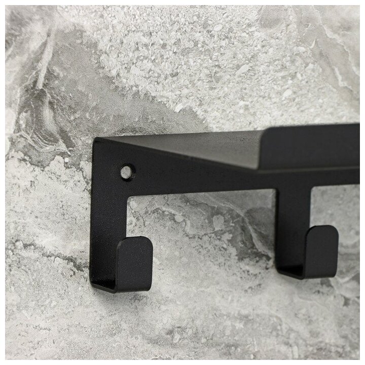 Полка с крючками «Лофт Арт», 35×10×6,5 см, цвет чёрный - фотография № 5