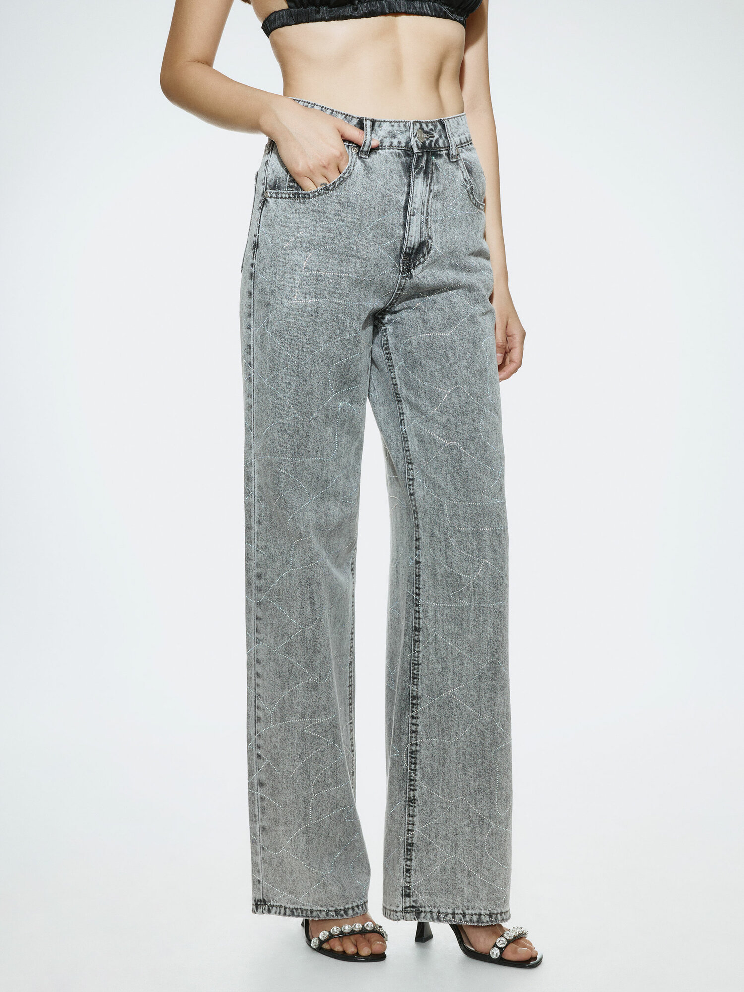 Джинсы широкие Sela, размер M INT, светло-серый — фото 1