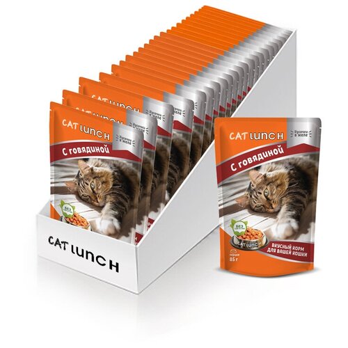 Корм для кошек Cat Lunch кусочки в желе с Говядиной (0.085 кг) 24 шт (2 упаковки)