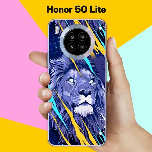 чехол накладка на honor 50 lite хонор 50 лайт черный матовый из качественного силикона с защитой бортиком вокруг камер brozo Силиконовый чехол на Honor 50 Lite Лев / для Хонор 50 Лайт