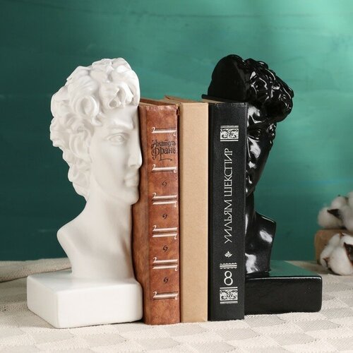 Подставка для книг Бюст Давида набор, черно-белый, 25см
