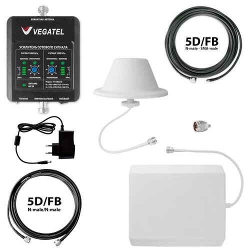 Комплект Vegatel VT - 1800-kit (офис, LED) усилитель сигнала 2G DCS (GSM) 1800МГц и 4G LTE 1800МГц