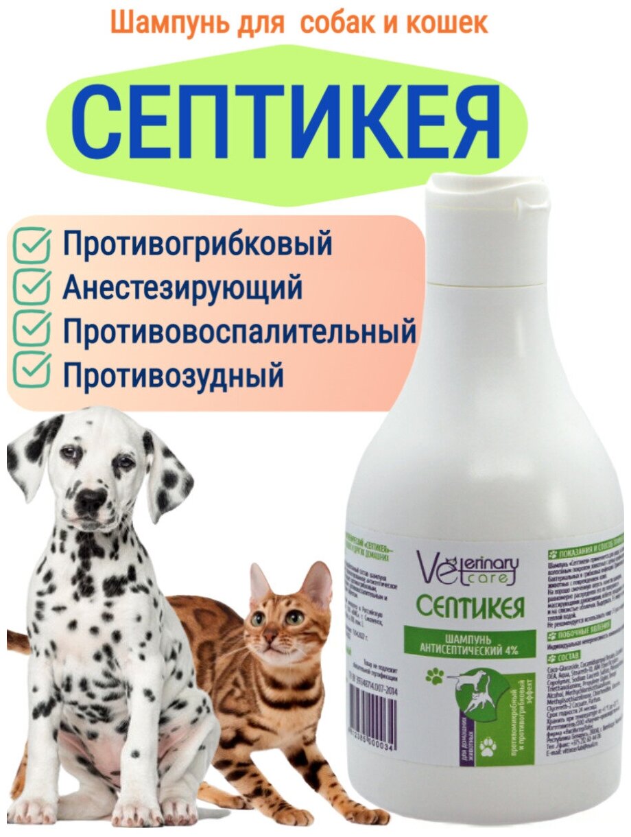 Антисептический шампунь с хлоргексидином Септикея для собак, кошек, щенков и котят, 240 мл. — купить в интернет-магазине по низкой цене на Яндекс Маркете
