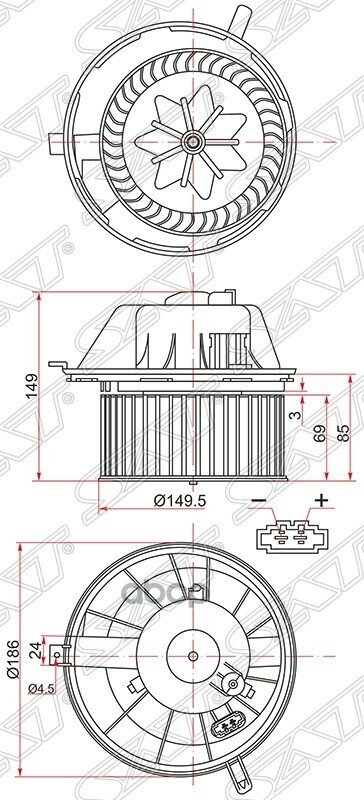 Мотор Отопителя Салона Audi A3 03-13 / Q3 11-19 / Skoda Octavia 04-13 / Volkswagen Golf 03-16 / Jett Sat арт. ST-1K1819015