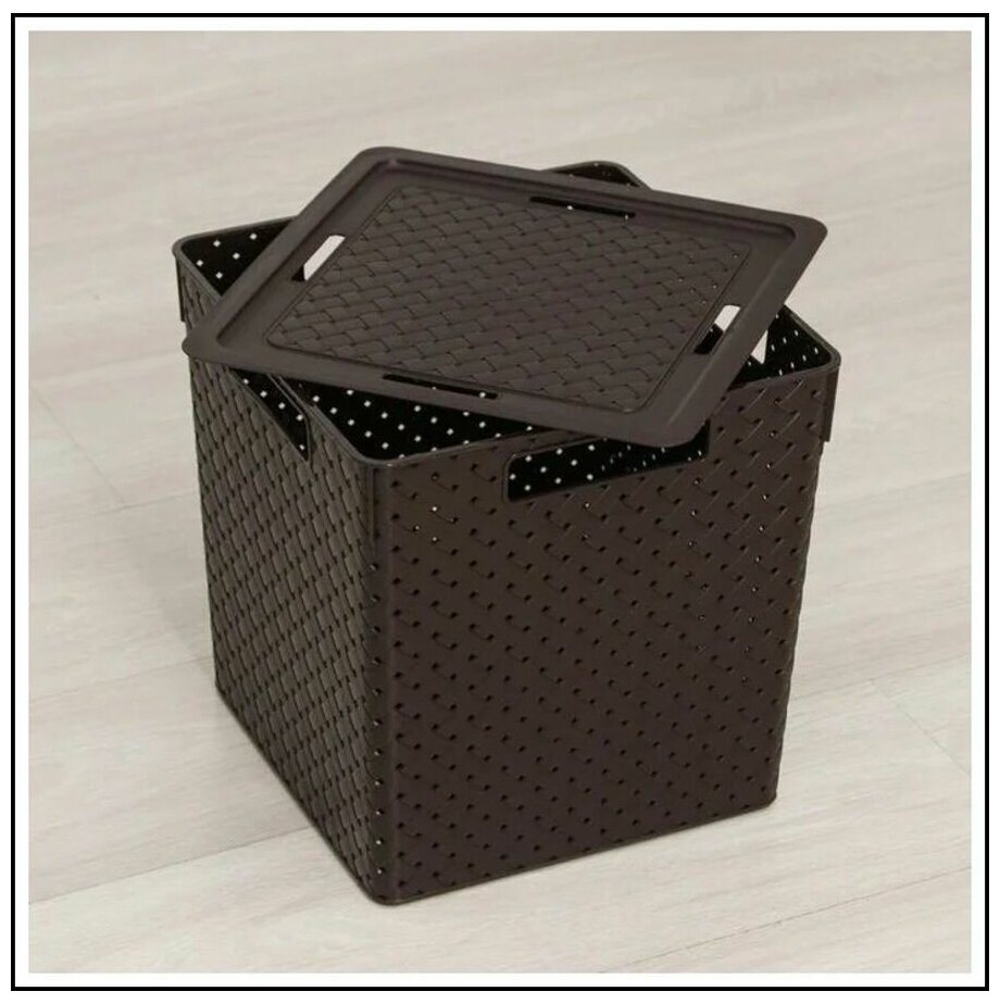 Коробка для хранения квадратная "Береста" с крышкой 23л 294х294х301мм (венге) 6823105 "Виолет" - фотография № 6