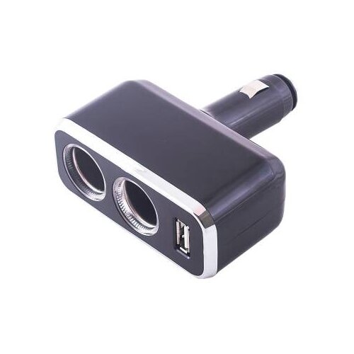 Разветвитель прикуривателя 2 гнезда + USB SKYWAY. Черный предохранитель 5А, USB 2A, S02301021