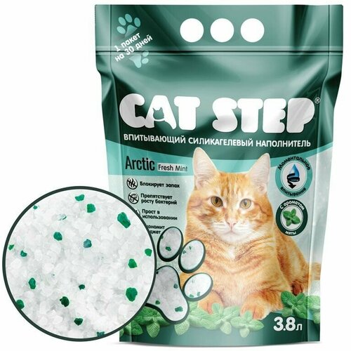 Наполнитель впитывающий силикагелевый CAT STEP Arctic Fresh Mint, 3,8 л