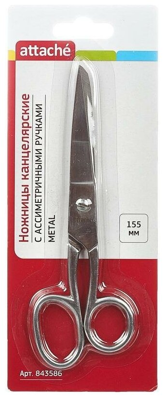 Ножницы Attache Metal 155мм, асимметричные цельнометаллические ручки, остроконечные