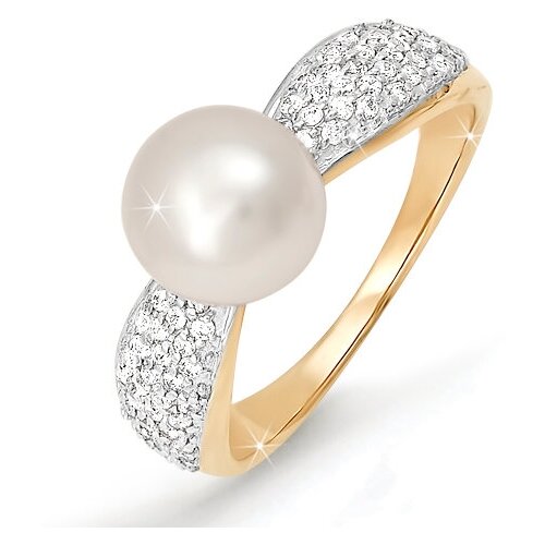 Кольцо Diamant online, золото, 585 проба, фианит, жемчуг, размер 16