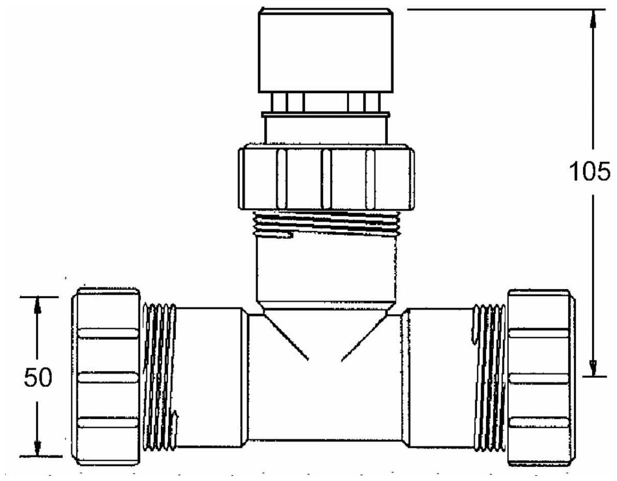 VP50T Тройник с вентиляционным клапаном, вход/выход Ду-50мм (компрессионное соединение) - фотография № 2
