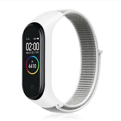 Нейлоновый ремешок для фитнес-браслета ми бэнд, Xiaomi Mi Band 3 / Mi Band 4 / Mi Band 5 / Mi Band 6, белый-серый