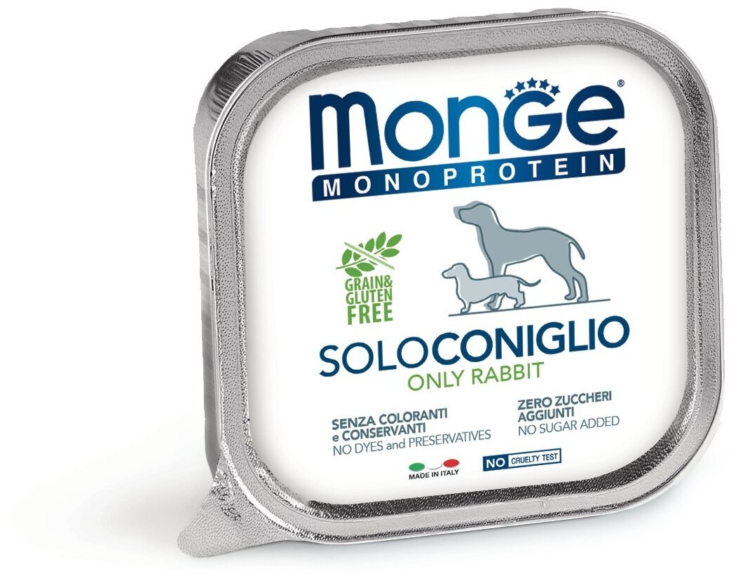 Влажный корм для собак Monge Monoprotein, беззерновой, кролик 6 шт. х 150 г