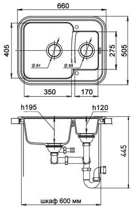 Мойка EWIGSTEIN Antik 60К 1,5 чаши 660х510 мм (антрацит) - фотография № 2