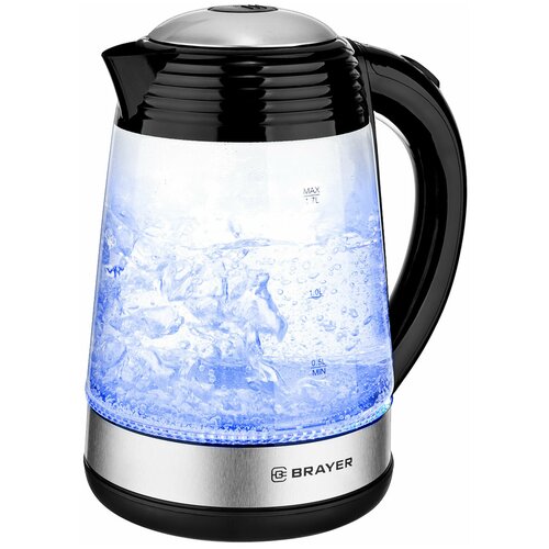 Чайник BRAYER BR1012 17 л 2200 Вт закрытый нагревательный элемент стекло черный 451100₽