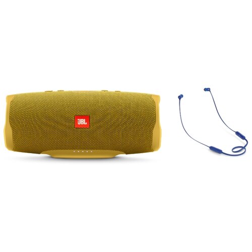 фото Портативная акустика JBL Charge 4 + наушники T110BT mustard yellow