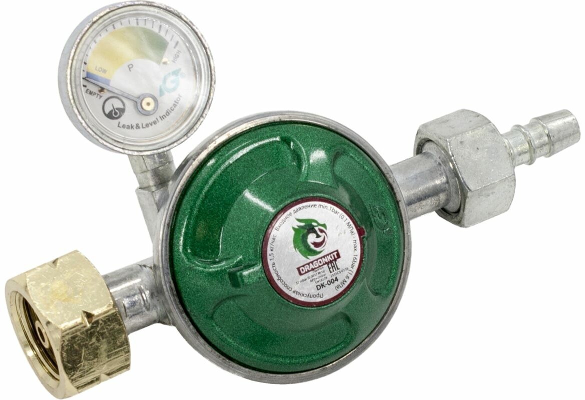 Регулятор давления газа DK-004 c предохранительным клапаном кнопкой и манометром DRAGONKIT