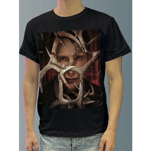 фото Футболка мужская черная из хлопка с dtf рисунком ганнибал - 3936 будь на стиле