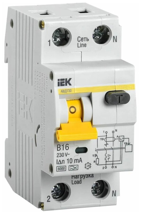 Автоматический выключатель дифференциального тока АВДТ32 B16 10мА IEK